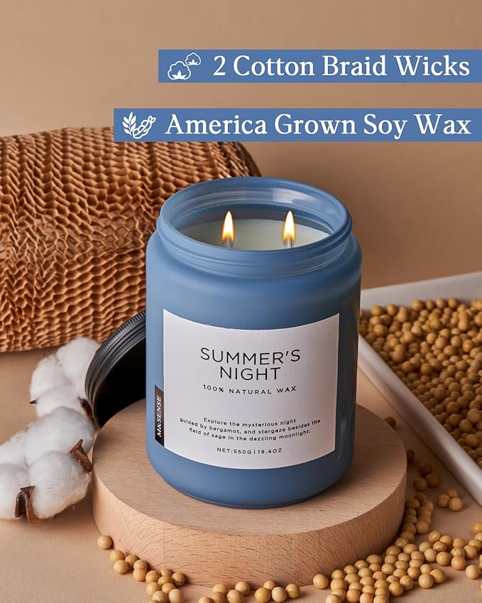 M&SENSE Summer's Night Soy Candle, Large 2 Wick, 19.4oz Up to 110 Hours Burn Time, Natural Scented for Home, Manly Candle in Glass Jar for Bedroom - Bloomnest
