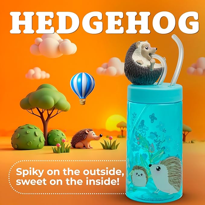 Kids Water Bottle, Toddler Cups, Tumbler with Lid and Straw, Travel Sippy Cup for Water or Milk, Kids Cups with Lids for Toddlers 3 and Up, BPA Free Plastic, 12 oz (Trend Zoo Hedgehog) - Bloomnest