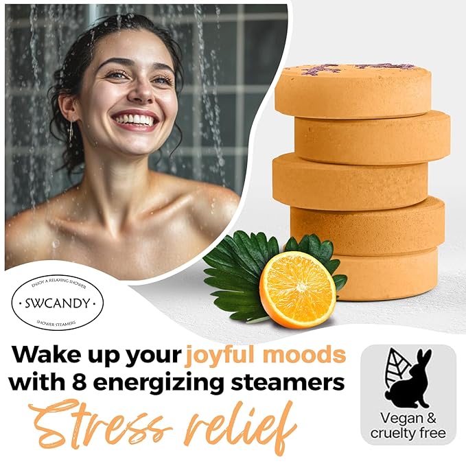 Shower Steamers Aromatherapy Birthday Gifts for Women Travel Essentials, 8 Pcs Orange, Bath Bombs Shower Bombs with Natural Essential Oils, Relaxation Home SPA - Bloomnest