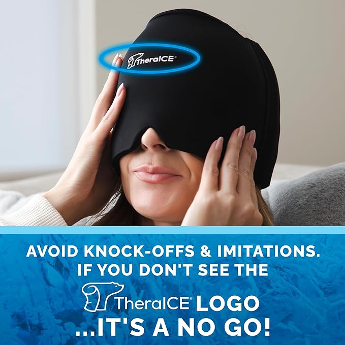 TheraICE Migraine Relief Cap, Cooling Gel Hat, Soothing Headache Ice Pack Mask Products, Face Cold Compress Head Wrap for Tension & Stress - Bloomnest
