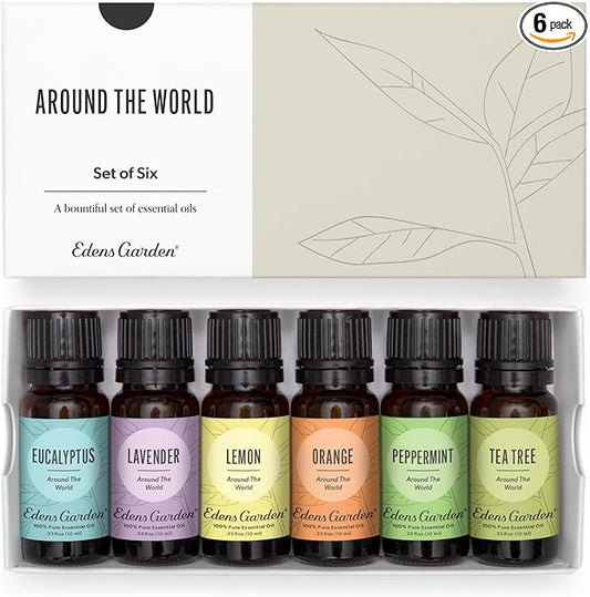Edens Garden Essential Oils Around The World 6 Set – 100% Pure Therapeutic Grade Aromatherapy: Eucalyptus, Lavender, Lemon, Orange, Peppermint & Tea Tree for Home Diffusers – Undiluted, 10 ml/ 6 Pack - Bloomnest