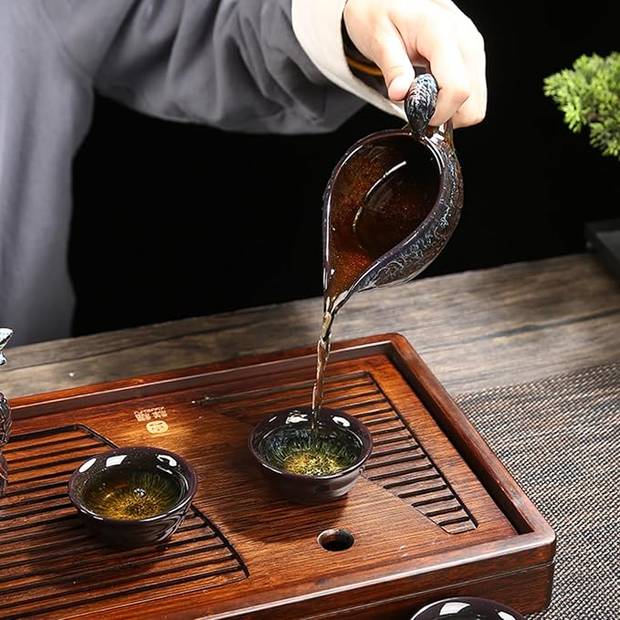 Chinese Gongfu Tea Set - Ceramic Teapot with Infuser, 8 Cups, Semi Automatic Dragon Design for Loose Leaf Tea