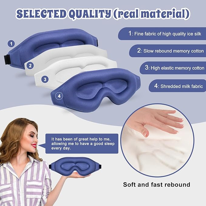 3D Advanced Eye Mask for Sleeping，Ultra Delicate Soft Skin Friendly Eye mask，100% Blackout Sleep Eye Mask for Sleep, Eyelash Extension Sleep mask - Bloomnest