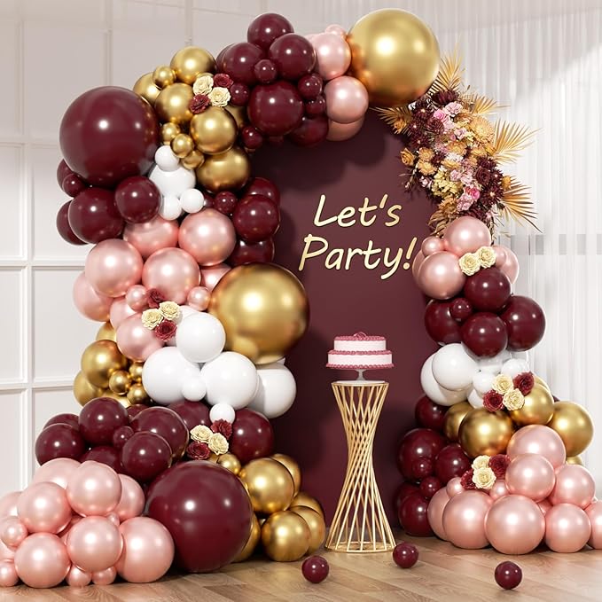 150Pcs Burgundy Balloon Garland Arch Kit - Birthday Party Decorations with Metallic Rose Gold Maroon White Gold Balloons for Baby Shower Valentines Day Bridal Shower Wedding Prom Decorations - Bloomnest
