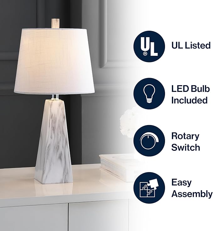 JONATHAN Y JYL1037A Owen 20.5" Resin LED Table Lamp, Contemporary, Office, Living Room, Family Room, Dining Room, Bedroom, Hallway, White Marble Finish - Bloomnest