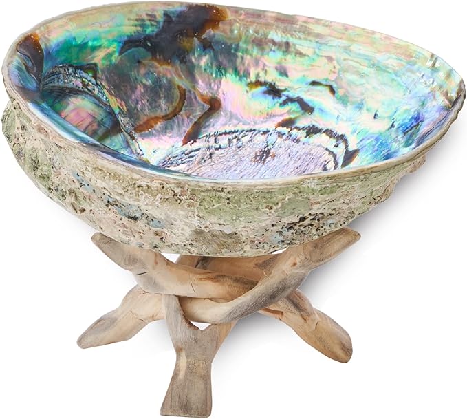 JL Local 5 Inch Smudge Kit Shell & Stand | Abalone Shell + Wood Stand | Hand Made, Sustainably Grown, Smudging Kit Smudge Bowl & Stand - Bloomnest