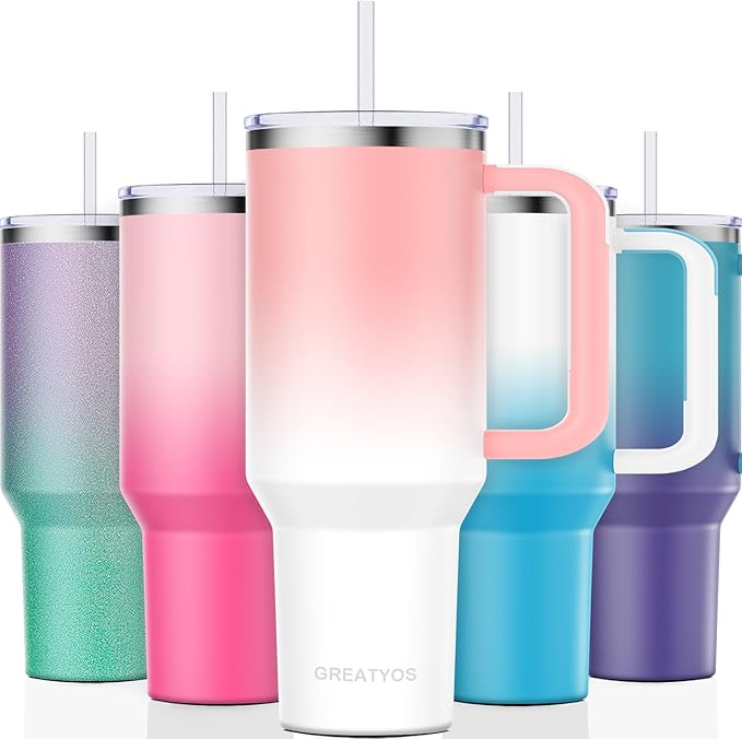 40 oz Tumbler with Handle and Straw Lid Insulated Tumblers Cups with Lids Straws Double Wall Vacuum Stainless Steel 40oz Tumbler Travel Mug Gifts for Men Women Him Her (Sakura) - Bloomnest