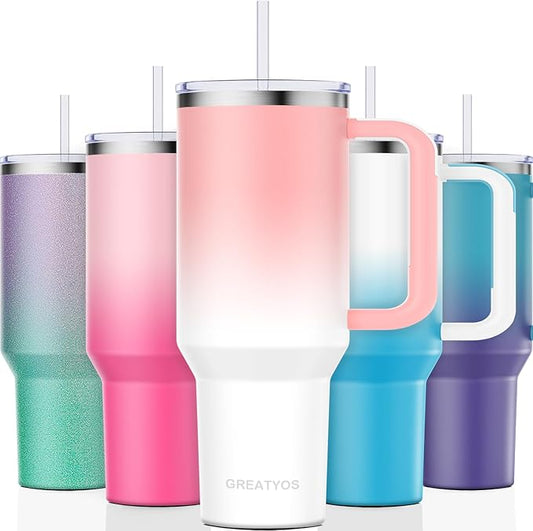 40 oz Tumbler with Handle and Straw Lid Insulated Tumblers Cups with Lids Straws Double Wall Vacuum Stainless Steel 40oz Tumbler Travel Mug Gifts for Men Women Him Her (Sakura) - Bloomnest