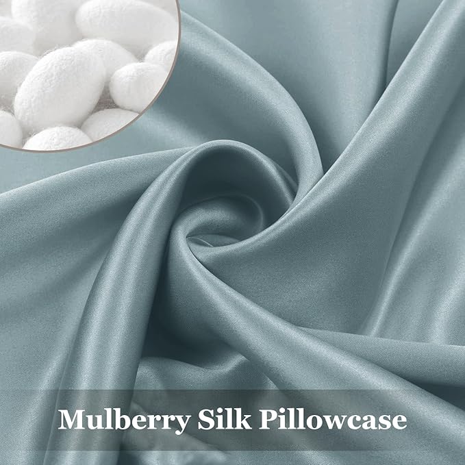 Adubor 100% Silk Pillowcase - Mulberry Silk Pillow Cases, 23 Momme 6A Grade Fibers, Silk Pillow Case for Hair and Skin Health, with Hidden Zipper (King 20''×36'', Lake Blue, 1PC) - Bloomnest