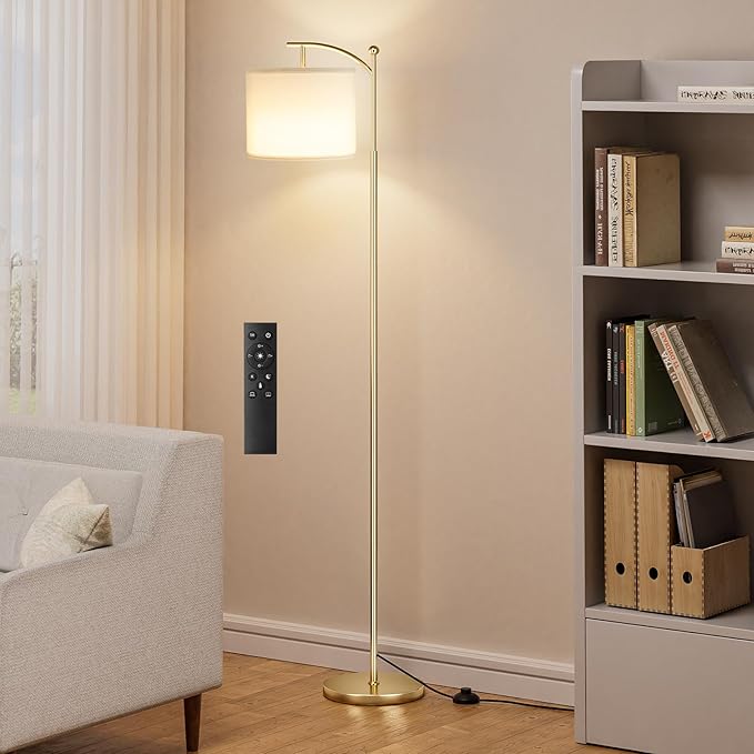 60" Floor Lamps with Remote Control & Bulb, Colors Temperature & Brightness Adjustable, White Shade & Gold Pole - Bloomnest