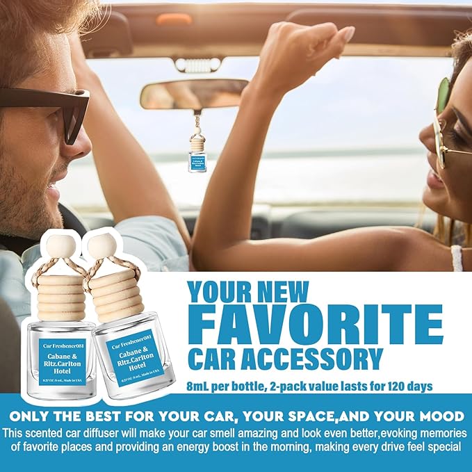 HoogaLife Car Air Freshener Hanging 2 Pack - Hotel Collection Diffuser Oil Inspired by Cabane & Rltz. CarIton Hotel - NO.1012 Fragrance Oil, Car Fresheners for Women Made in USA (081) - Bloomnest