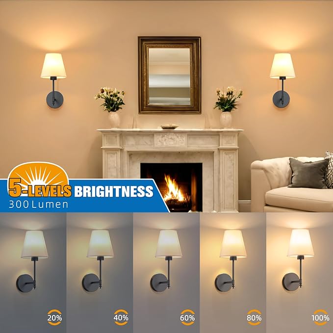 NIORSUN 14.5 inch Battery Operated Wall Sconce Set of 2,Black Rechargeable Wall Lights with 5200mAh Dimmable Detachable Bulbs and Remote,9 Colors Wireless Sconces for Bedroom Living Room Hallway Decor - Bloomnest