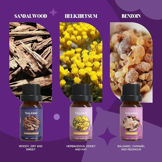 SALKING Sleep Essential Oils Set, Pure and Natural Essential Oils, Fragrance Oil Scented Oils for Oil Diffusers 6 x 10 ML - Lavender, Vetiver, Sandalwood, Valerian, Helichrysum, Benzoin… - Bloomnest