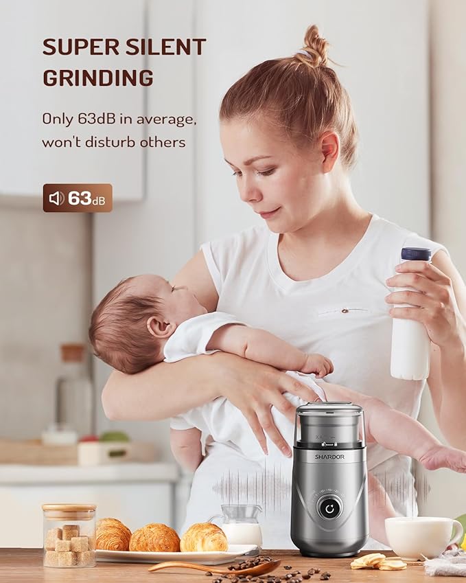 SHARDOR Electric Super Silent Blade Coffee Grinder, Timed Grind Control Rotary Knob, Adjustable Coarse to Fine for Coffee Beans, Spices & Herbs, with 1 Removable Stainless Steel Bowl, Sliver - Bloomnest