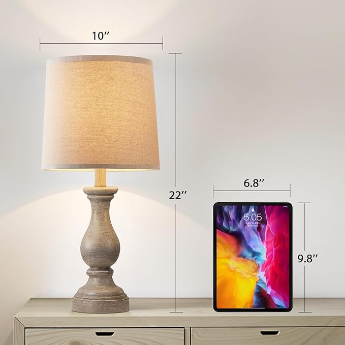 Seealle Farmhouse Table Lamps Set of 2 - Rustic Lamp for Bedroom Living Room, 22" Boho Bedside Lamps for Night Stands End Table Office Desk Lamp Nightstand with Linen Shades(Wood Painted) - Bloomnest