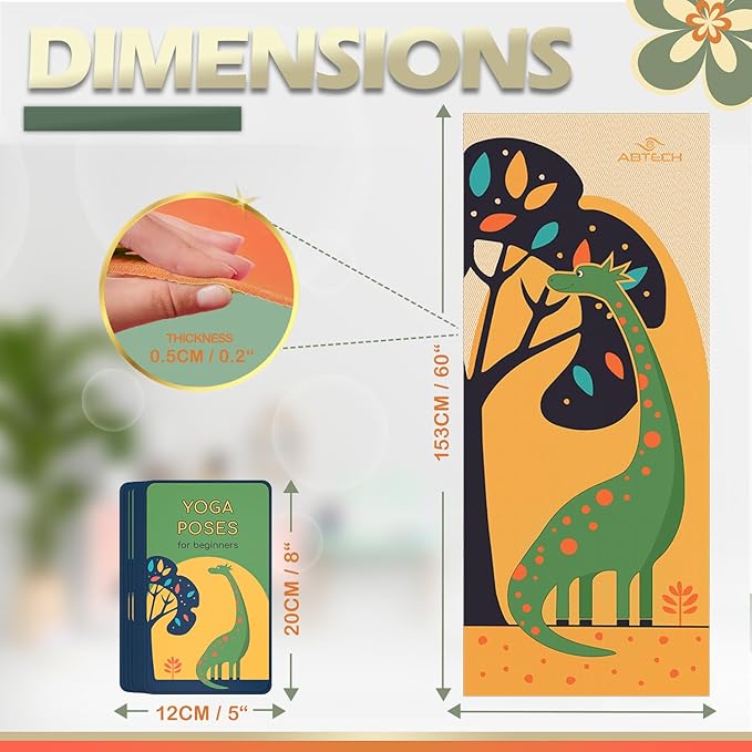Kids Yoga Mat Set for Boys & Girls - Doll, Unicorn, Mermaid, Panda, Dinosaur and UnderWater - Chemical Free - Non-Toxic - Non-Slip - 60 X 24 X 0.2 Inches - w/ 12 Yoga Cards - Cute Carrier Bag - Ages 3-12 - Bloomnest
