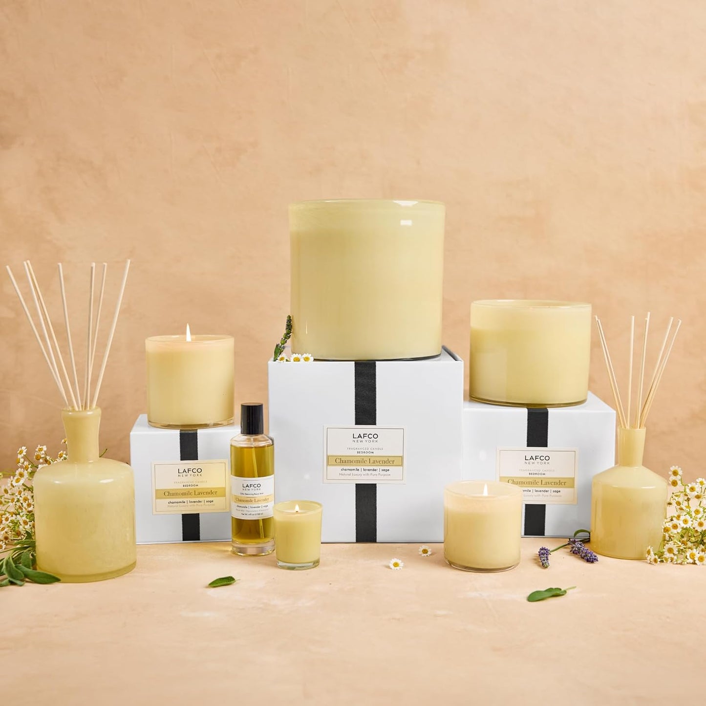 LAFCO New York Signature Candle, Chamomile Lavender - 15.5 oz - 90-Hour Burn Time - Reusable, Hand Blown Glass Vessel - Made in The USA