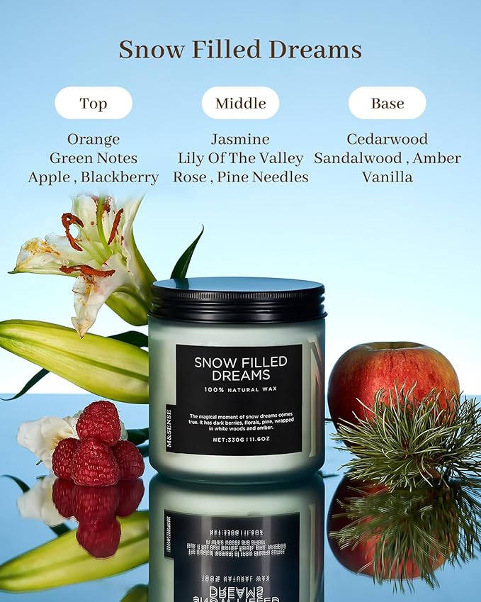 M&SENSE Snow Filled Dreams Winter Scented Candle, 11.6oz Natural Soy Wax 70 Hours Long Lasting 2 Cotton Wick Aromatherapy Gifts for Home Decor,Clean Candle for Men and Women - Bloomnest