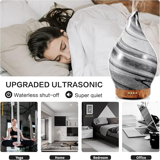 Porseme 100ml Essential Oil Diffuser Glass Color Changing Aroma Air Diffusers Aromatherapy Ultrasonic Cool Mist Humidifier 4 Running Hours Waterless Auto-Off for Sleeping, Yoga, Office, Spa (Ink) Porseme
