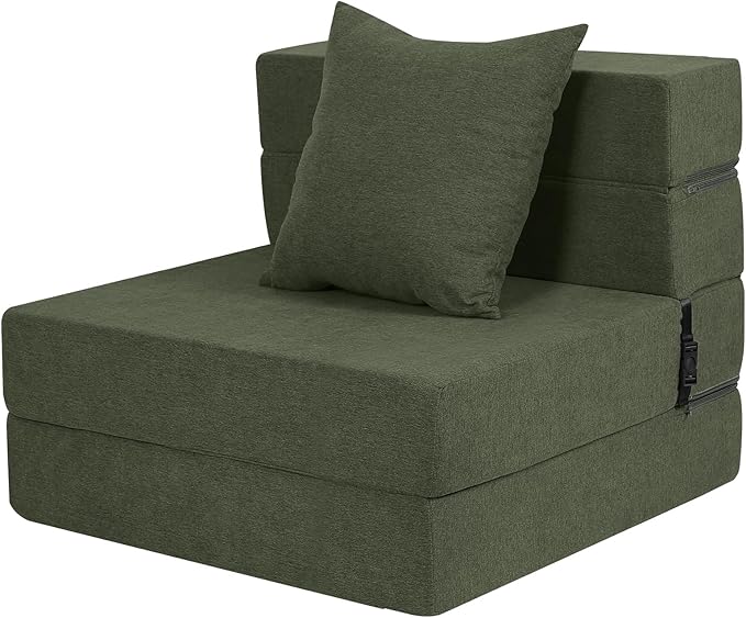 High-Density Memory Foam Folding Sofa Bed with Fluffy Pillow, Single Size, Green - Bloomnest