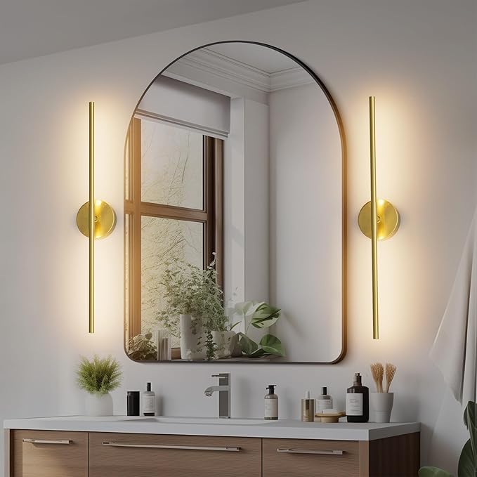 28In Gold Bathroom Vanity Light Fixtures Over Mirror Hardwired ED 360° Rotatable Modern Bathroom Sconces 3000K Warm Light - Bloomnest