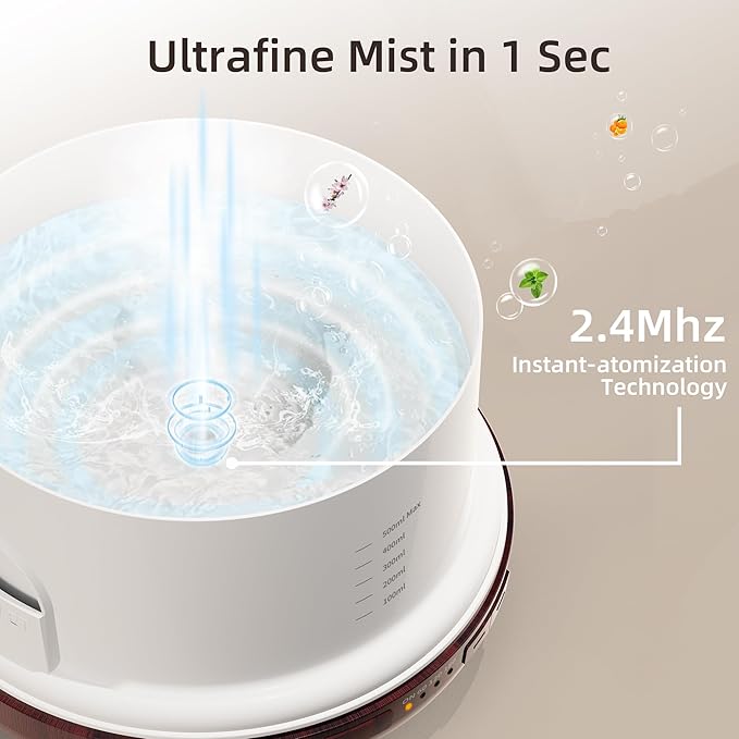ASAKUKI Essential Oil Diffuser for Home, 500ml Aromatherapy Fragrant Oil Humidifier Vaporizer, 7-Color Light and Auto-Off Safety Switch (Reddish-Brown) - Bloomnest