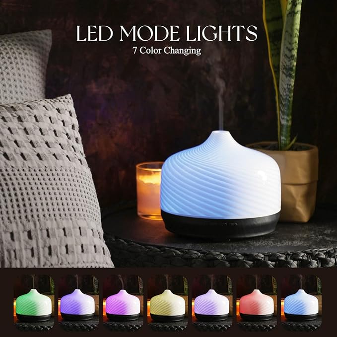 Porseme 500ml Glass Essential Oil Diffuser Aromatherapy Ultrasonic Cool Mist Humidifier 15-21 Running Hours Waterless Auto-Off Air Diffusers for Sleeping Yoga Office Working Spa and Rest (Pure White) - Bloomnest