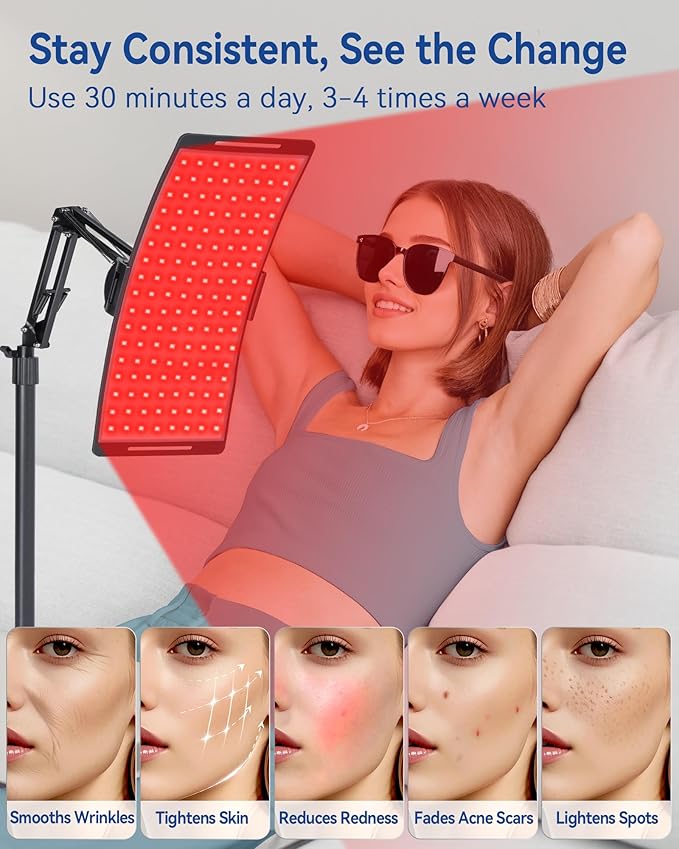 KingPavonini Red Light Therapy for Body, 2-in-1 Red Light Therapy Lamp Convertible to Wearable Belt, 9 Modes, 660nm Red & 850nm Infrared Light Therapy for Face Back Waist Knee, Muscle Recovery KingPavonini