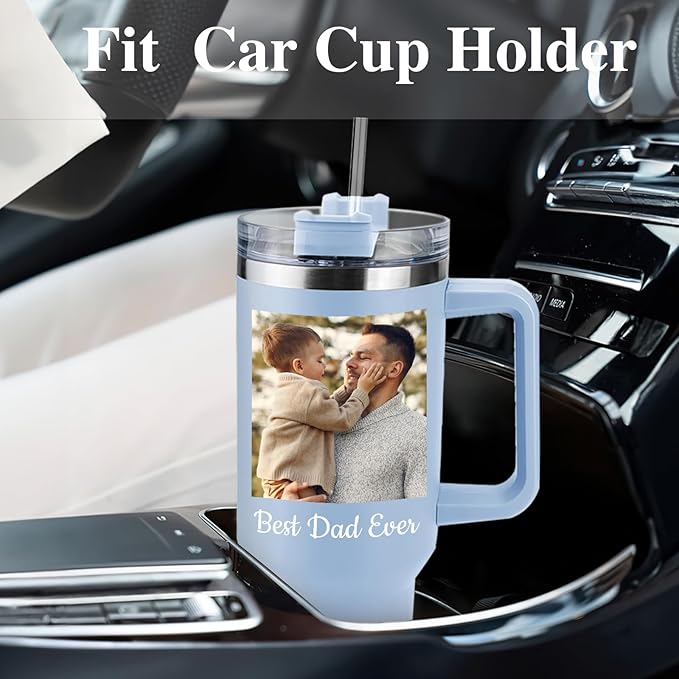 Custom Dad Tumbler with Kids Names, Personalized 40 Oz Tumbler with Handle and Straw, Personalized Birthday Gifts for Dad Husband - Bloomnest