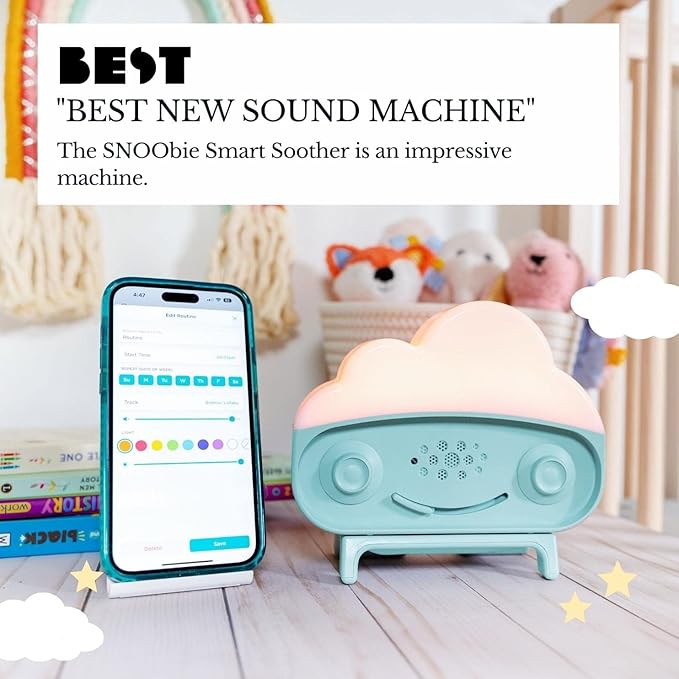 Happiest Baby SNOObie Smart White Noise Machine - Portable Baby Sound Machine with Night Light - 12 Soothing Sounds for Sleep Training, Teal - Bloomnest