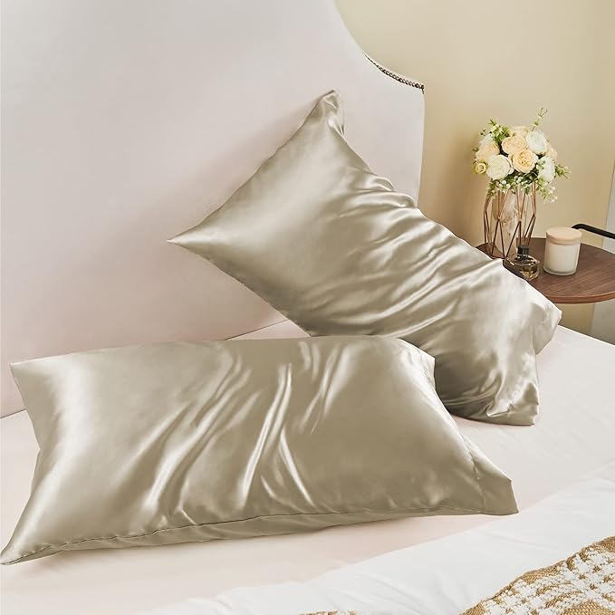 BEDELITE Satin Pillowcase for Hair and Skin, Super Soft and Cooling Similar to Silk Pillow Cases 2 Pack with Envelope Closure, Gift for Women Men(20"x40" King Size, Taupe) - Bloomnest