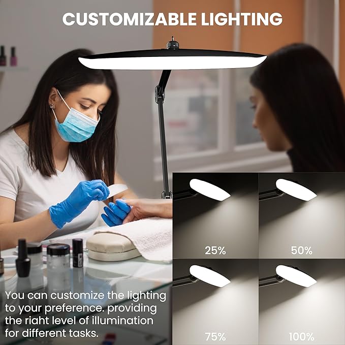 3000 Lumens Adjustable LED Desk Lamp & Task Lamp - Bright, Dimmable Lighting for Office, Crafts, Nails &Salon Hobbies with Clamp (CCT, Black) - Bloomnest
