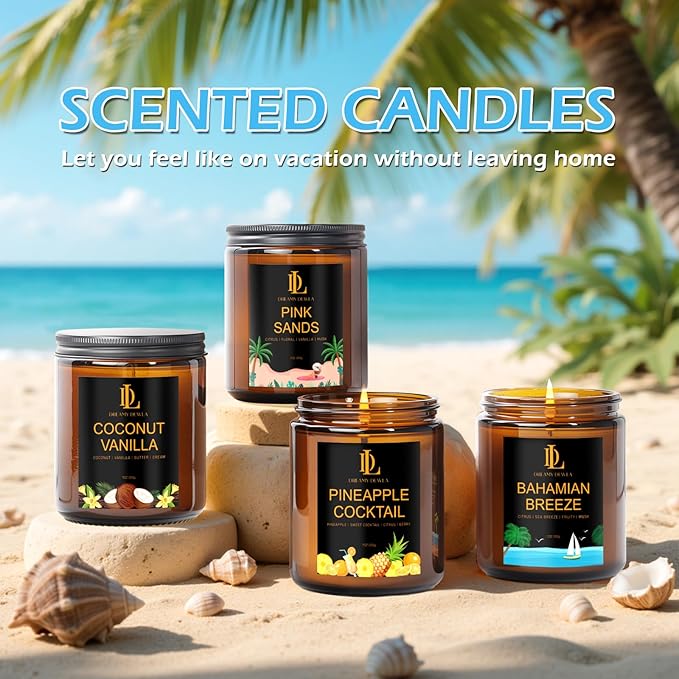 4 Pack Scented Candles Set, Natural Soy Candles for Home Scented, Gifts for Men Women Aromatherapy Candle Sets, Scents of Pink Sands/Coconut Vanilla/Bahamian Breeze/Pineapple Cocktail - Bloomnest