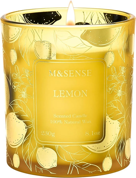 M&SENSE Lemon Scented Vegan Soy Candles, No Toxin 8.1oz 42-Hour Long Burning Time,Calming Stress Relief Candles for Home Fragrance Office,Fall Winter Thanksgiving Christmas Gifts Housewarming Gift - Bloomnest