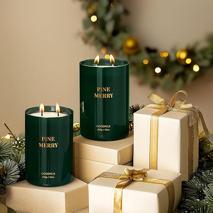 Goodpick Pine Merry Scented Candle, Soy Wax 22oz 120H Long Burning, Festive Pine Forest with Cedar & Juniper, Holiday Home Aromatherapy Candles - Bloomnest