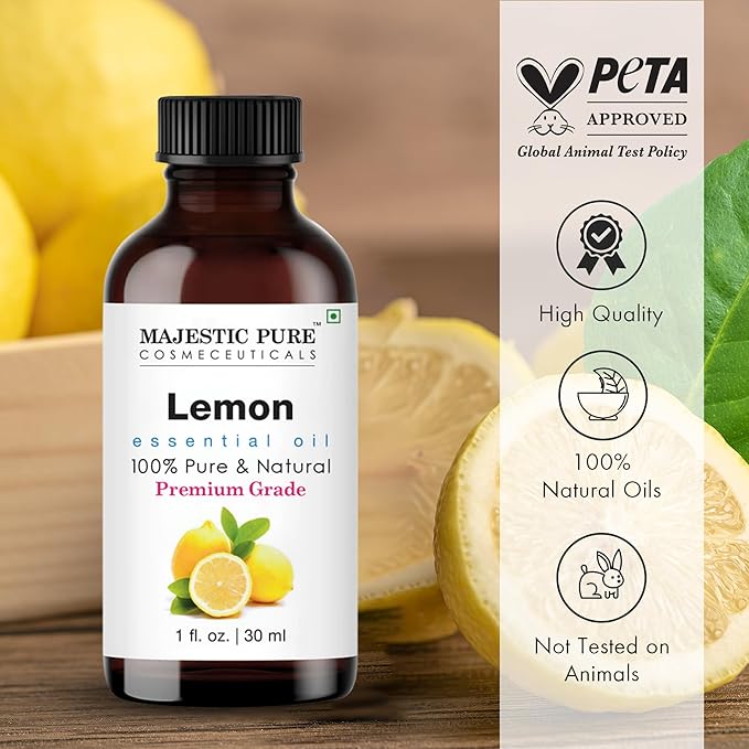 Majestic Pure Lemon Essential Oil with Glass Dropper - 1 Fl Oz - 100% Pure and Natural Lemon Oil - Premium Grade Essential Oils for Diffuser, Aromatherapy, Soap and Candle Making - Bloomnest