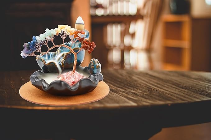 Chakras Backflow Incense Burner, Crystal Tree Incense Waterfall Fountain, Cone Incense Holde, Living Room Shelf Aesthetic Decor - Bloomnest