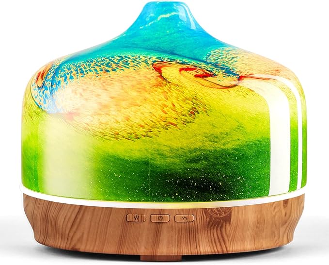 Porseme 500ml Glass Essential Oil Diffuser Aromatherapy Ultrasonic Cool Mist Humidifier 15-21 Running Hours Waterless Auto-Off Air Diffusers for Sleeping Yoga Office Working Spa and Rest (Blue Grass) - Bloomnest