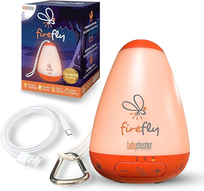 Baby Shusher Firefly Baby Soother for Crying Babies with Nightlight - White Noise Sound Machine, Baby Soother for Sleeping, Newborn Essentials for Crib, USB Rechargeable - 1 Count - Bloomnest