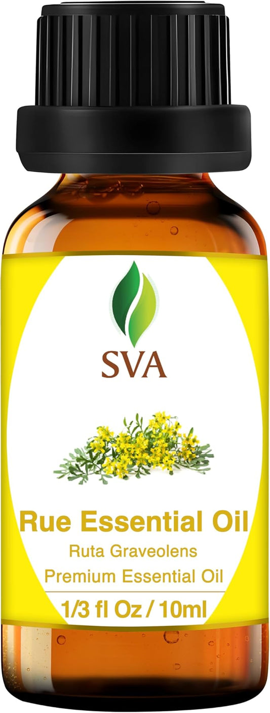 SVA Rue Essential Oil – 1/3 Fl Oz – 100% Natural Rue Oil - for Diffuser, Hair Care, Face, Skin Care, Aromatherapy, Scalp and Body Massage, Soap and Candle Making - Bloomnest