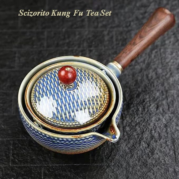 Ceramic Portable Travel Tea Set, Chinese Kungfu Tea Set with 360 Rotation Teapot and Infuser, 4 Tea Cups, Tea Tray And Travel Bag (Purple)