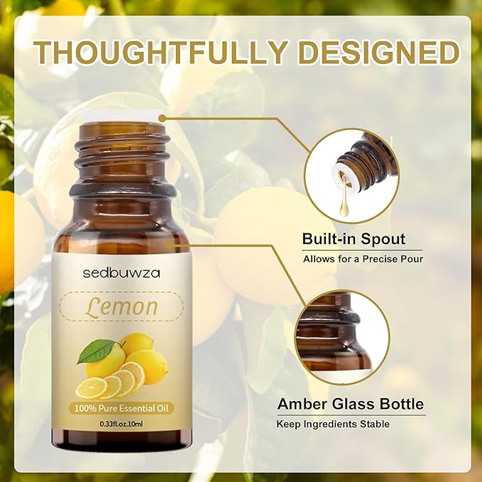 Lemon Essential Oil, Pure Organic Lemon Fragrance Oil for Diffuser, Humidifier, Soap, Candle, Perfume Sedbuwza
