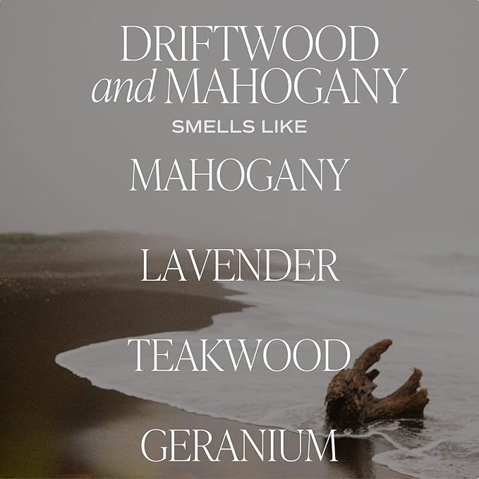 Sweet Water Decor Driftwood and Mahogany Soy Candle - Warm Mahogany, Fresh Lavender, Geranium, and Teakwood Scented Candles for Home - 9oz Clear Jar + Gold Lid, 40+ Hour Burn Time, Made in The USA - Bloomnest