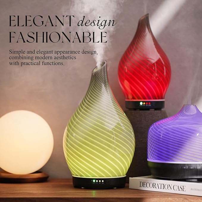 Porseme 280ml Essential Oil Diffuser Glass Color Changing Aroma Air Diffusers Aromatherapy Ultrasonic Cool Mist Humidifier 7 Running Hours Waterless Auto-Off for Sleeping, Yoga, Office (Pure Grey) Porseme