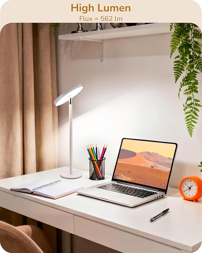 EDISHINE LED Table Lamp with 2 Adjustable Height, 5%-100% Dimmable & 3 Color Temperature, Touch Control, Modern Desk Lamp for Office, Reading, White - Bloomnest