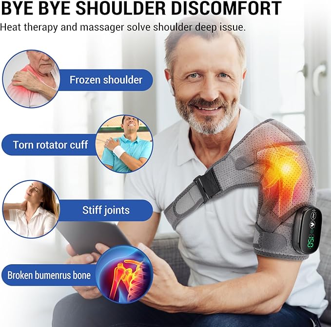 Heated Shoulder Wrap with Massage, Shoulder Heating Pad for Rotator Cuff Frozen Shoulder, Cordless Shoulder Heating Pads Shoulder Massager with Heat - Bloomnest