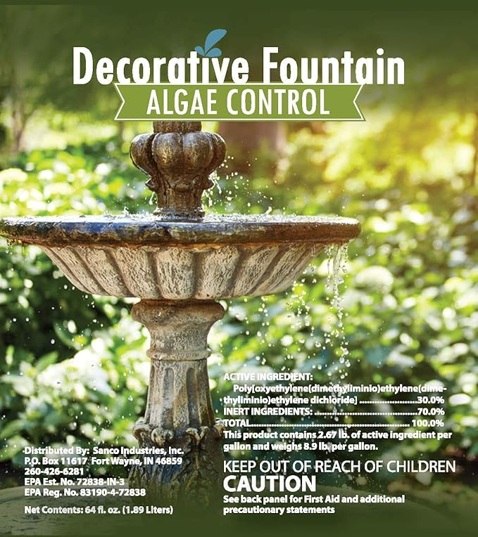 Fountain Algaecide and Clarifier - 64oz - Kills and Inhibits All Types of Algae Growth, Formulated for Small Ponds and Water Features, Treats up to 64,000 Gallons - Bloomnest
