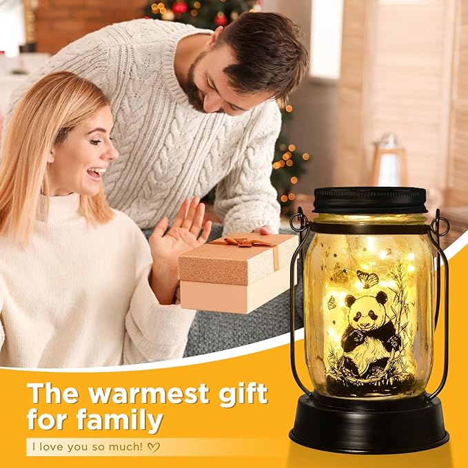 kyoryuger Panda Gifts for Women/Men/Kids Panda Solar Lanterns Mom Grandma Birthday Present Lantern Memorial Lights Solar Garden Decoration Outside for Yard, Patio,Backyard,Porch Torches - Bloomnest