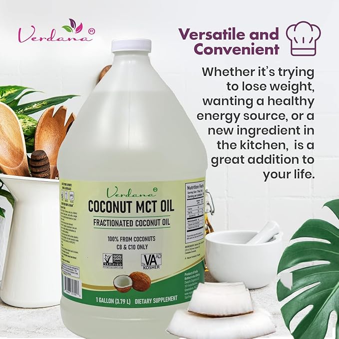 Verdana Coconut MCT Oil 1 Gallon – Food Grade for Keto Coffee, Unflavored Natural Oil Pulling Mouthwash, Massage, Aromatherapy – 100% from Coconut - Medium Chain Triglycerides – Non-GMO, Kosher