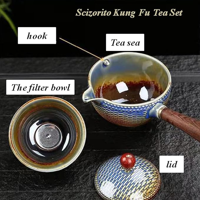 Ceramic Portable Travel Tea Set, Chinese Kungfu Tea Set with 360 Rotation Teapot and Infuser, 4 Tea Cups, Tea Tray And Travel Bag (Purple)